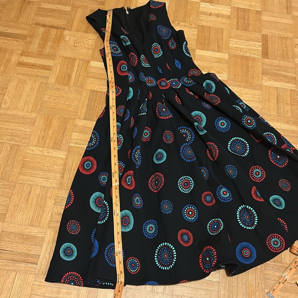 kate spade Black Sleeveless Midi Dress with Red and Teal Circular Print - Picture 5 of 13